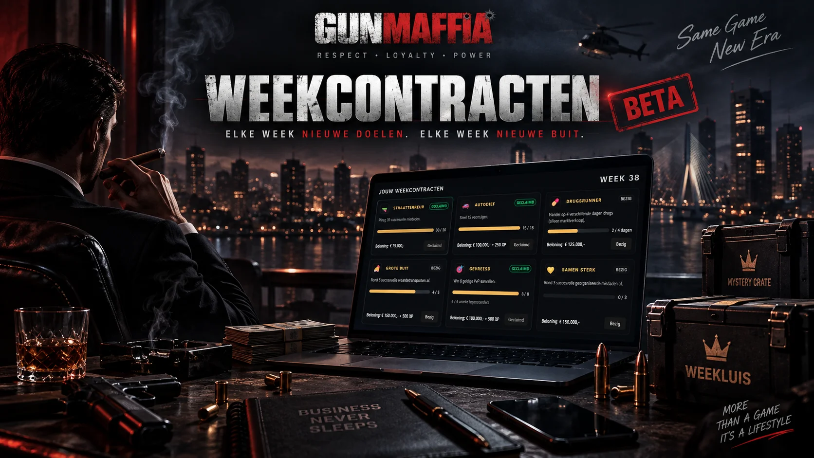 GunMaffia Weekcontracten – wekelijkse missies, Mystery Crate en Weekkluis